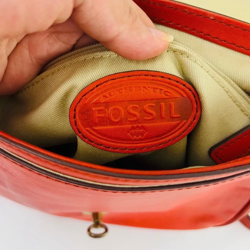 Fossil‎ Women's Memoir Small Flap Crossbody Bright Orange Leather Bag